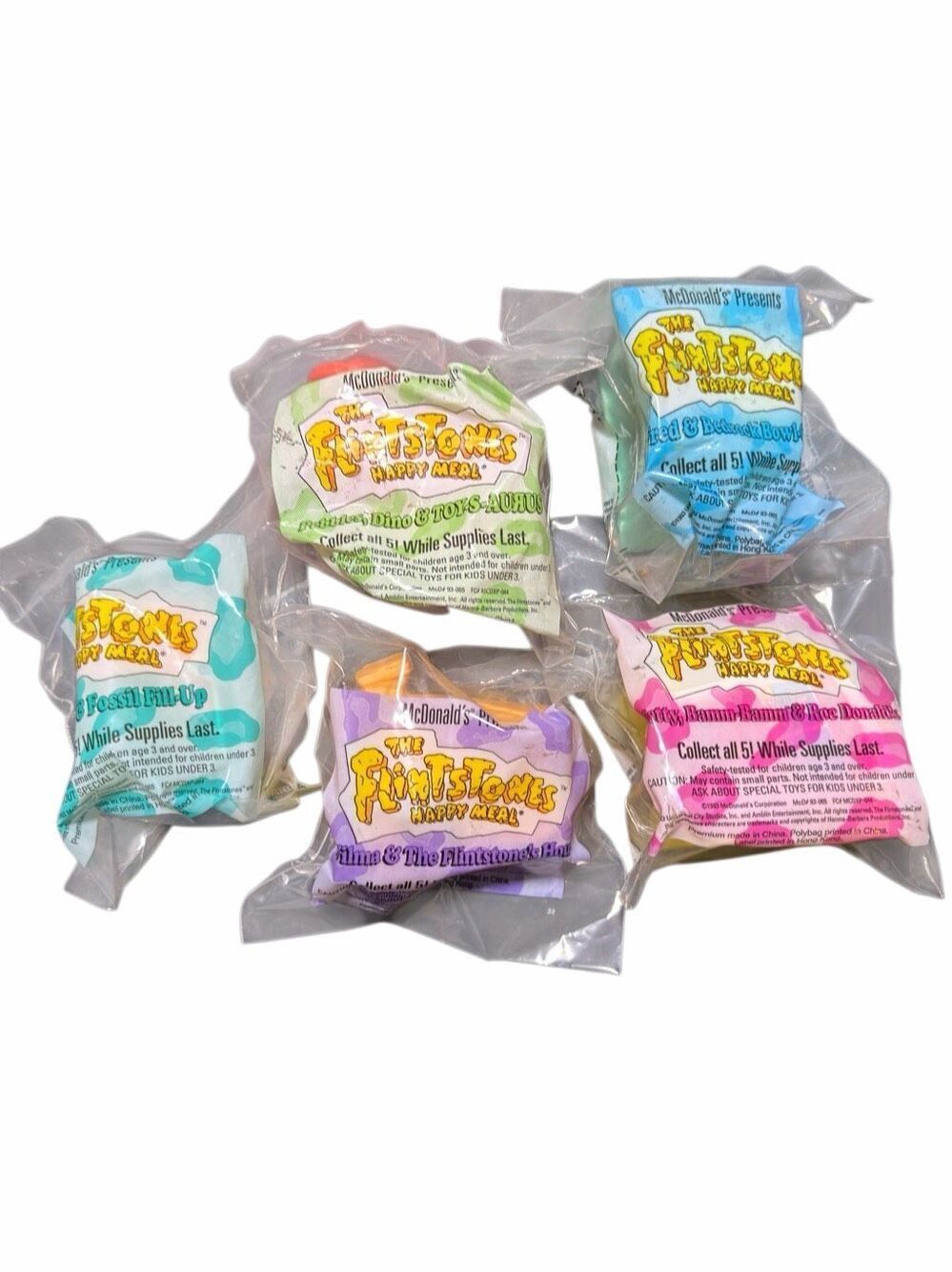 McDonalds Flintstones 1993 Complete Set of 5 Happy Meal Toys Sealed